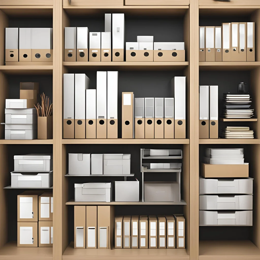 office-organiser Photo d'une étagère ou sont rangées des archives pour le service d'Office organiser.