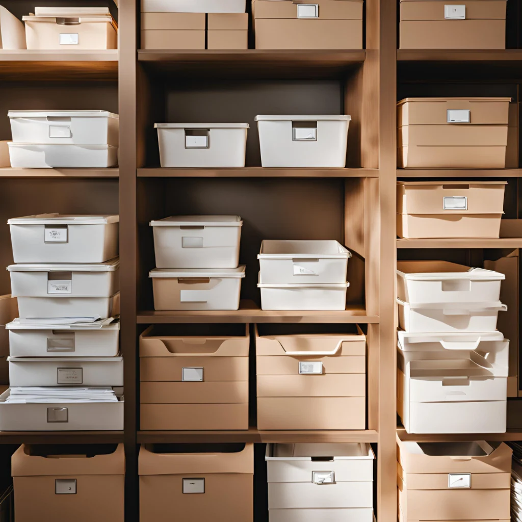 paperrasse_office Étagère où sont rangés des boîtes archives d'une entreprise pour le service d'Office organiser.